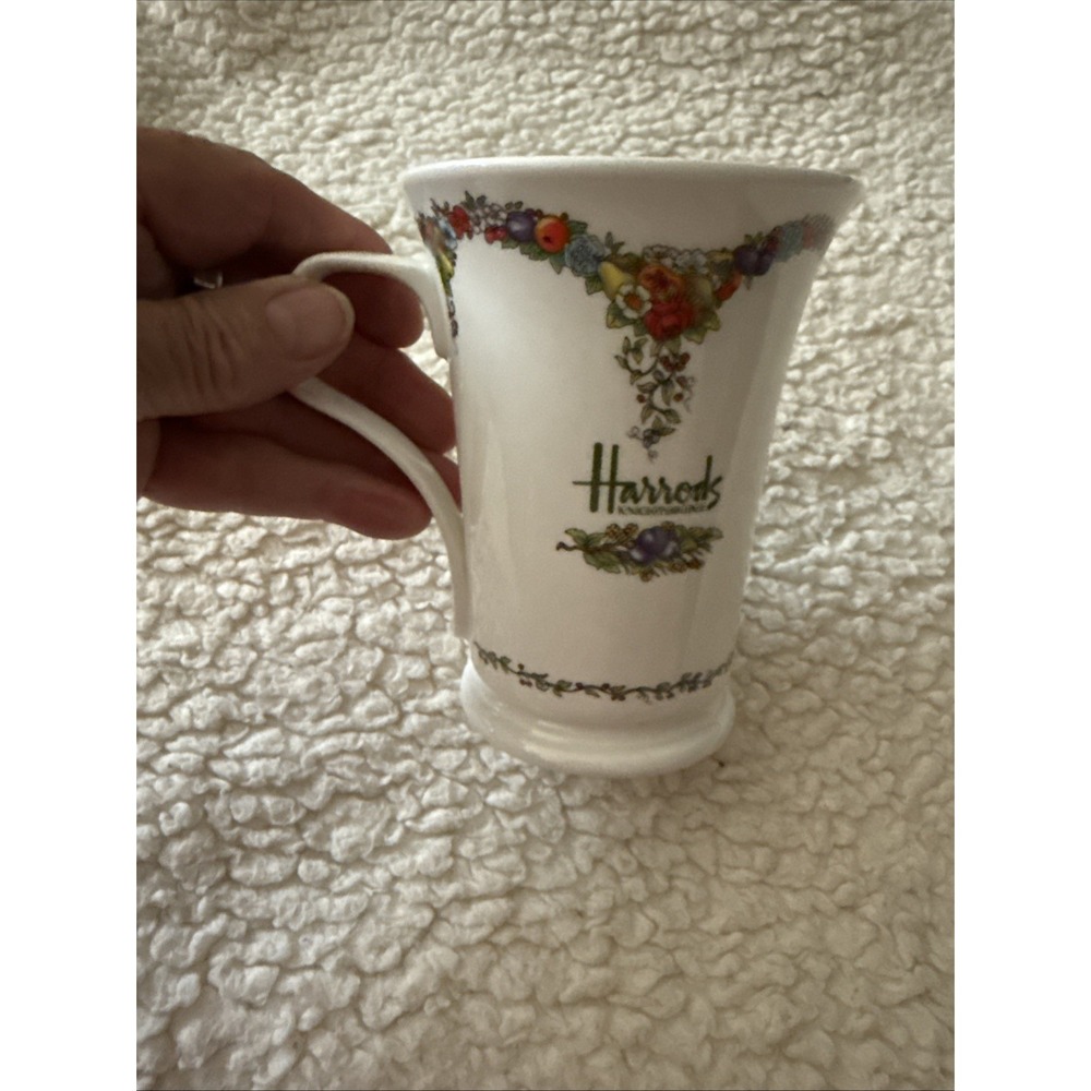 Harrods Knightsbridge Coffee Tea Fine Bone China England Mug Cup Floral & Fruit